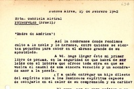 [Carta] 1942 feb. 25, Buenos Aires [a] Gabriela Mistral, Petrópolis, Brasil
