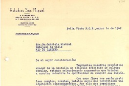 [Carta] 1942 mar. 10, Buenos Aires [a] Gabriela Mistral, Rio de Janeiro