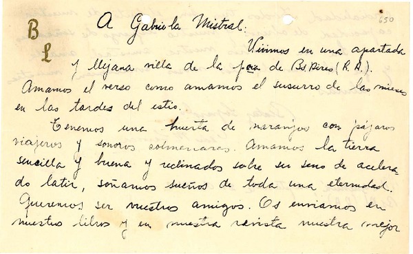 [Carta] 1942 jul. 21, Moquehuá, Buenos Aires [a] Gabriela Mistral