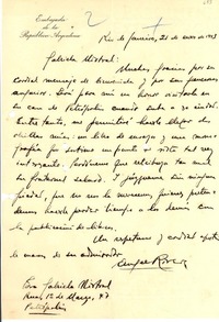 [Carta] 1943 ene. 21, Río de Janeiro [a] Gabriela Mistral, Petrópolis, [Brasil]