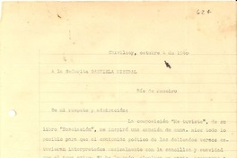 [Carta] 1940 oct. 22, Chivilcoy, Argentina [a] Gabriela Mistral, Río de Janeiro
