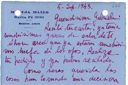 [Tarjeta] 1943 sept. 5, Buenos Aires [a] Gabriela Mistral