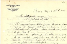 [Carta] 1943 oct. 14, Buenos Aires [a] Gabriela Mistral