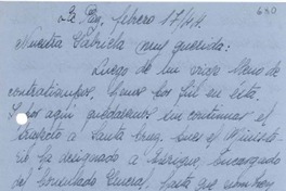 [Carta] 1944 feb. 17, La Paz, Bolivia [a] Gabriela Mistral