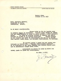 [Carta] 1943 oct. 15, Buenos Aires [a] Gabriela Mistral, Petrópolis, [Brasil]