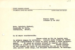 [Carta] 1943 oct. 15, Buenos Aires [a] Gabriela Mistral, Petrópolis, [Brasil]