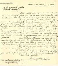 [Carta] 1944 feb. 26, Rosario, Argentina [a] Gabriela Mistral