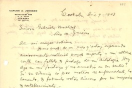 [Carta] 1943 dic. 9, Córdoba, Argentina, [a] Gabriela Mistral, Río de Janeiro