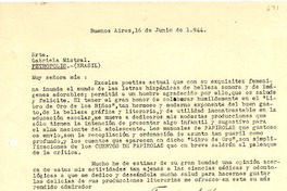 [Carta] 1944 jun. 16, Buenos Aires [a] Gabriela Mistral, Petrópolis, (Brasil)