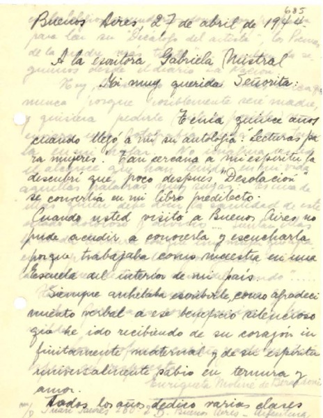 [Carta] 1944 abr. 27, Buenos Aires [a] Gabriela Mistral