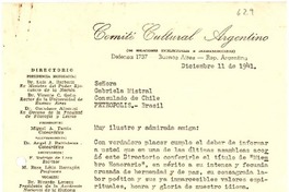 [Carta] 1941 dic. 11, Buenos Aires [a] Gabriela Mistral, Petrópolis, Brasil
