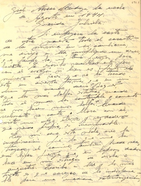 [Carta] 1944 ago, Mendoza, [Argentina a] Gabriela Mistral