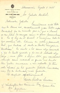 [Carta] 1944 ago. 6, Chascomús, Prov. de Buenos Aires [a] Gabriela Mistral
