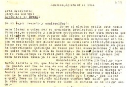 [Carta] 1944 ago. 22, Mendoza, Buenos Aires [a] Gabriela Mistral, Brasil