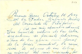 [Carta] 1944 oct. 16, Buenos Aires [a] Gabriela Mistral, Petrópolis, [Brasil]