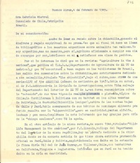 [Carta] 1945 feb. 4, Buenos Aires, [Argentina] [a] Gabriela Mistral, Consulado de Chile, Petrópolis, [Brasil]