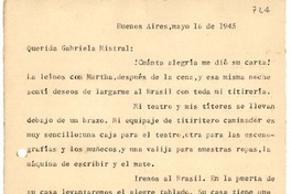 [Carta] 1945 mayo. 16, Buenos Aires [a] Gabriela Mistral