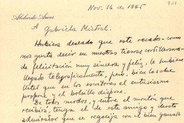 [Carta] 1945, nov. 16, Buenos Aires, [Argentina a] Gabriela Mistral