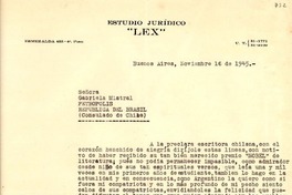 [Carta] 1945, nov. 16, Buenos Aires [a] Gabriela Mistral, Petrópolis, República del Brasil (Consulado de Chile)
