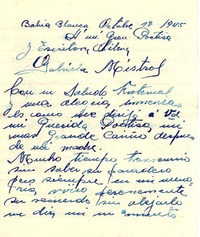 [Carta] 1945 oct. 1, Bahía Blanca, Argentina [a] Gabriela Mistral