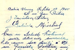 [Carta] 1945 oct. 1, Bahía Blanca, Argentina [a] Gabriela Mistral