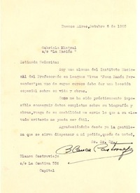 [Carta] 1945 oct. 6, Buenos Aires, [Argentina] [a] Gabriela Mistral