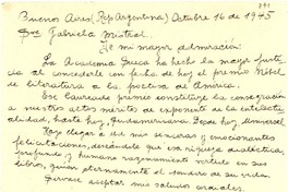 [Carta] 1945 oct. 16, Buenos Aires, [Argentina] [a] Gabriela Mistral