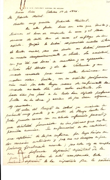 [Carta] 1945 oct. 17, Buenos Aires, [Argentina] [a] Gabriela Mistral