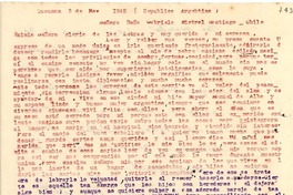 [Carta] 1945 nov. 5, Tucumán, Argentina [a] Gabriela Mistral, Santiago, Chile