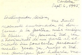 [Carta] 1945 sept. 6, Córdoba, Argentina [a] Gabriela Mistral, Petrópolis, [Brasil]