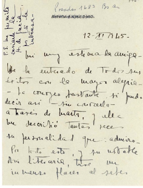 [Carta] 1945 nov. 12, Buenos Aires, [Argentina] [a] Gabriela Mistral