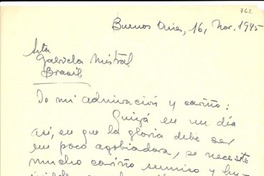[Carta] 1945 nov. 16, Buenos Aires [a] Gabriela Mistral, Brasil