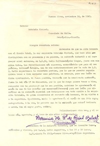 [Carta] 1945, nov. 16, Buenos Aires [a] Gabriela Mistral, Consulado de Chile, Petrópolis, Brasil