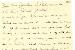 [Carta] 1945 nov. 16, La Plata, [Argentina a] Gabriela Mistral