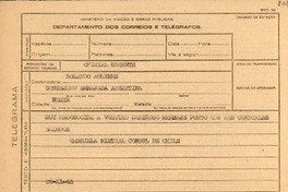 Telegrama 1945 nov. 26 [a] Rolando Aguirre, Consejero Embajada Argentina, Nesta