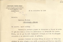 [Carta] 1945 nov. 26, Venado Tuerto [Santa Fé, Argentina a] Gabriela Mistral, Petrópolis, [Brasil]