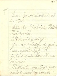 [Carta] 1945 dic. 3, San Juan, [Argentina] [a] Gabriela Mistral, Petrópolis, [Brasil]
