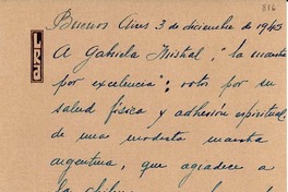[Carta] 1945 dic. 3, Buenos Aires, [Argentina] [a] Gabriela Mistral