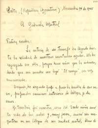 [Carta] 1945 nov. 19, Salta, República Argentina [a] Gabriela Mistral