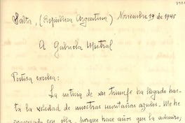 [Carta] 1945 nov. 19, Salta, República Argentina [a] Gabriela Mistral