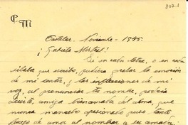[Carta] 1945 nov., Castelar, [Buenos Aires, Argentina] [a] Gabriela Mistral
