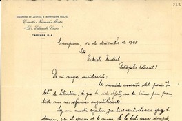 [Carta] 1945 dic. 12, Campana, [Buenos Aires, Argentina] [a] Gabriela Mistral, Petrópolis, Brasil