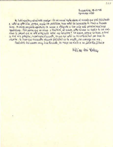 [Carta] 1945 dic. 15, Buenos Aires, [Argentina a] Gabriela Mistral