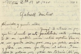 [Carta] 1945 dic. 17, Metán, Salta, Argentina [a] Gabriela Mistral