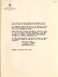 [Carta] 1945 dic. 26, Panamá [a] Gabriela Mistral