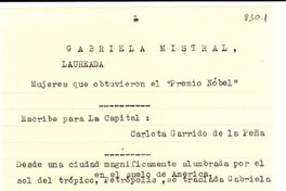 Gabriela Mistral laureada: mujeres que obtuvieron el Premio Nobel