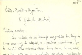 [Carta] 1946, Salta, República Argentina[a] Gabriela Mistral