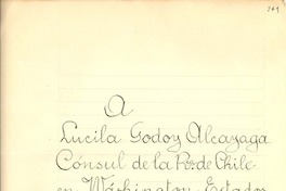 [Carta] 1946 sept. 25, Buenos Aires, República Argentina [a] Lucila Godoy Alcayaga, Cónsul de la Rca. de Chile en Washington, Estados Unidos de Norte América