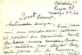 [Carta] 1946 mar. 22, Córdoba, [Argentina] [a] Gabriela Mistral, [California, EE.UU.]