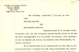 [Carta] 1946 mayo. 2, San Juan, Rep. Argentina [a] Gabriela Mistral